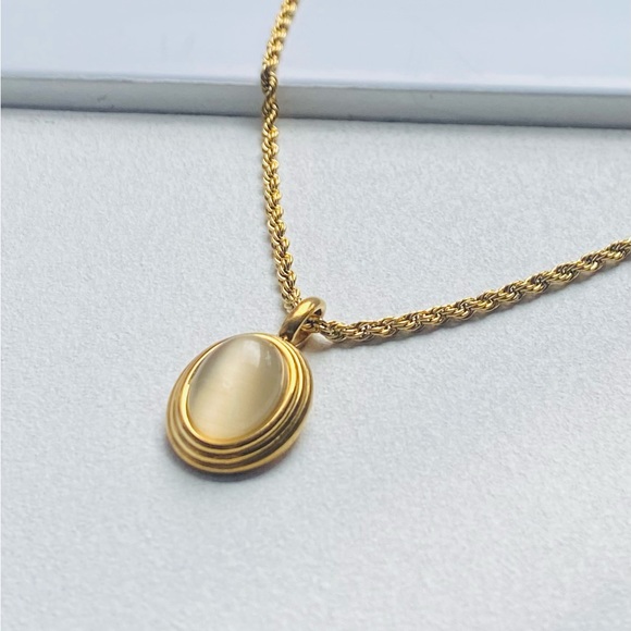 Vermeil Moonstone Necklace pendant necklace stainless steel - Picture 1 of 9